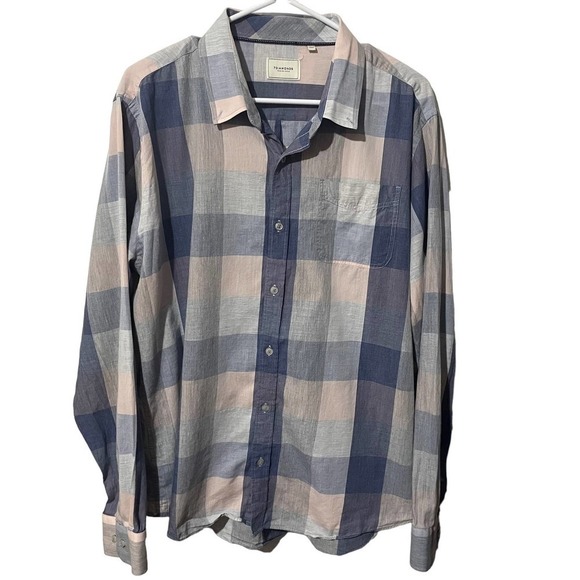 7DIAMONDS 100% Cotton Lightweight Blue, Pink & Gray Plaid Button Down - Picture 1 of 7